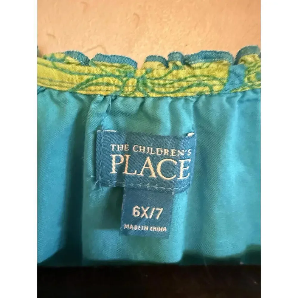 the children's place green & blue floral dress Sz. 6X/7
